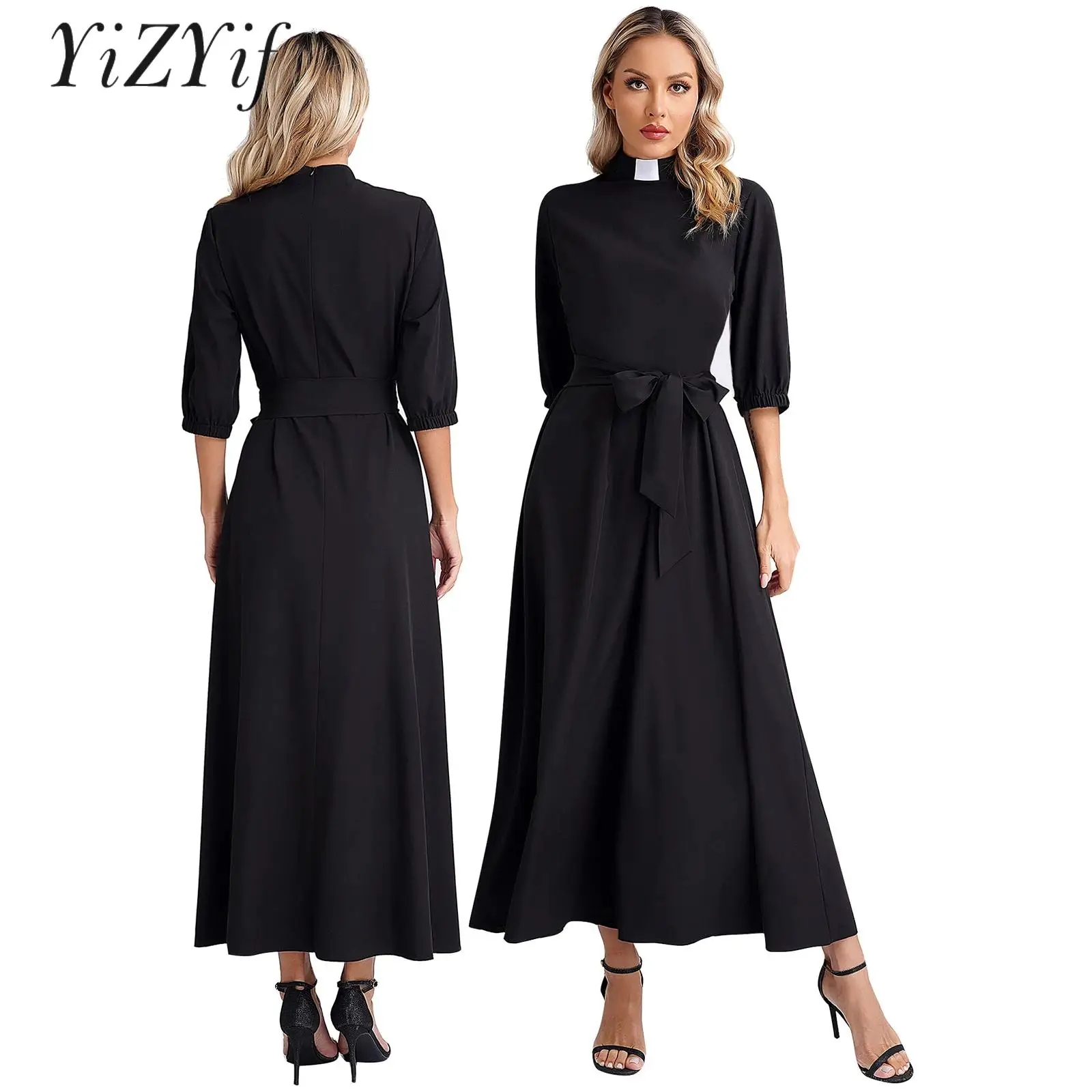 

Women Halloween Carnival Cosplay Party Medieval Vintage Priest Uniform Long Robe Renaissance Clergy Church Minister Costumes