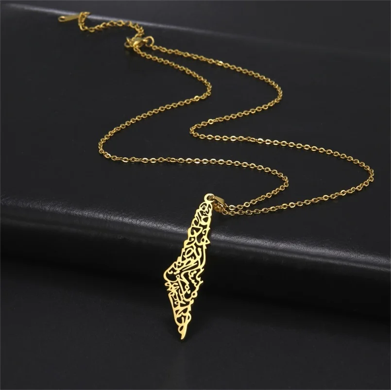Fashion Palestine Map Pendant Necklace for Women Men Israel Map Stainless Steel Chains Necklaces Country Geography Jewelry - view 6
