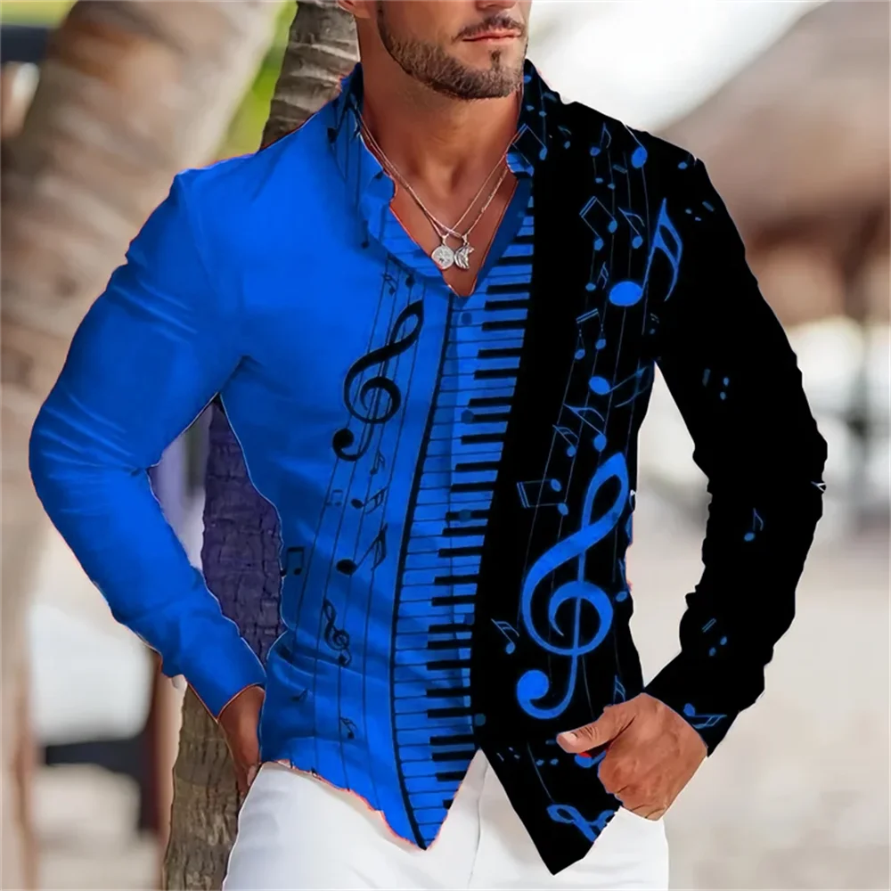 Musical Symbols Men's Shirt Party Performance Shirt Large Size Design Men's Clothing Comfortable Soft Long Sleeve Shirt