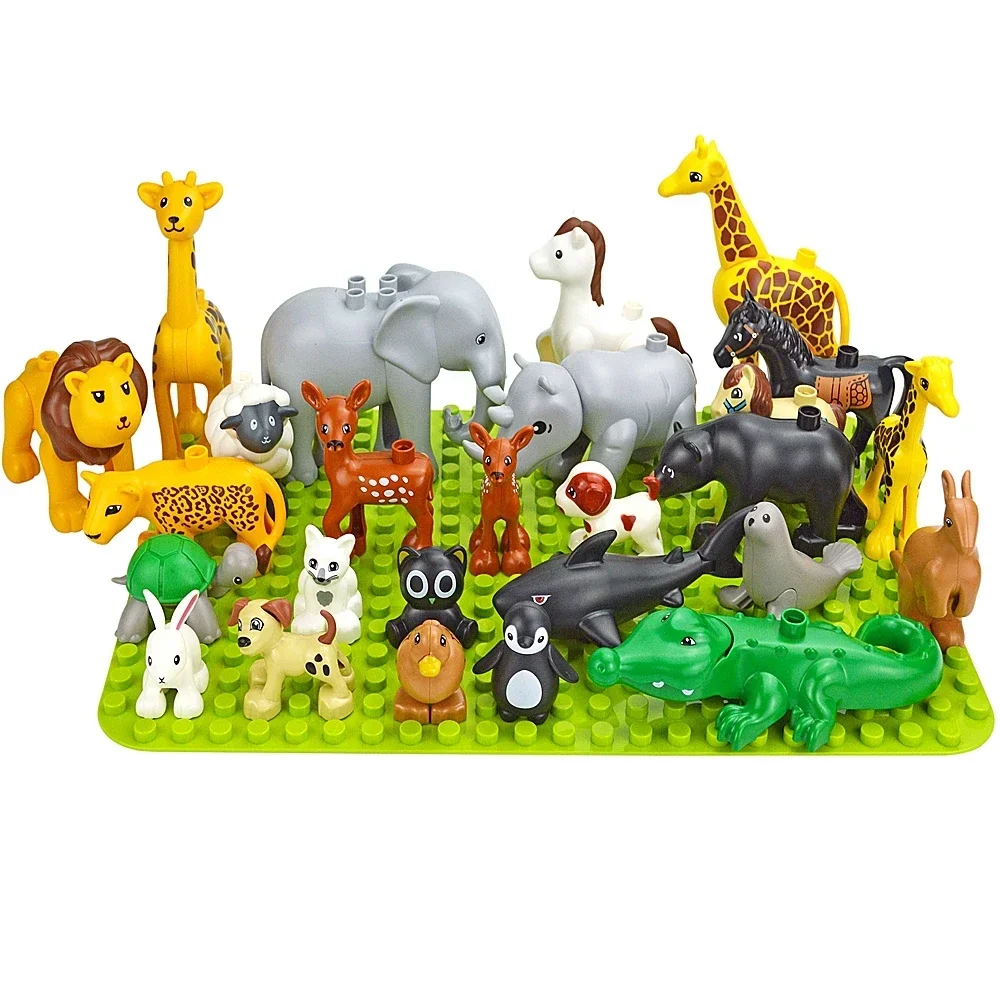 Big Size Animals Building Block Farm Accessories Dog Tiger Bear Rabbits Lion Pig Dinosaur Zoo Model Large Toy Compatible Duploes