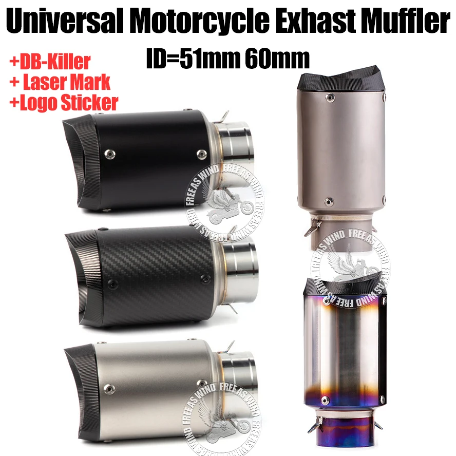 

Universal 51/60mm Slip On ar Moto Exhaust Muffler Pipe For Kawasaki Honda Yamaha KTM Suzuki ETC Moto Silencer Escape Modifiction