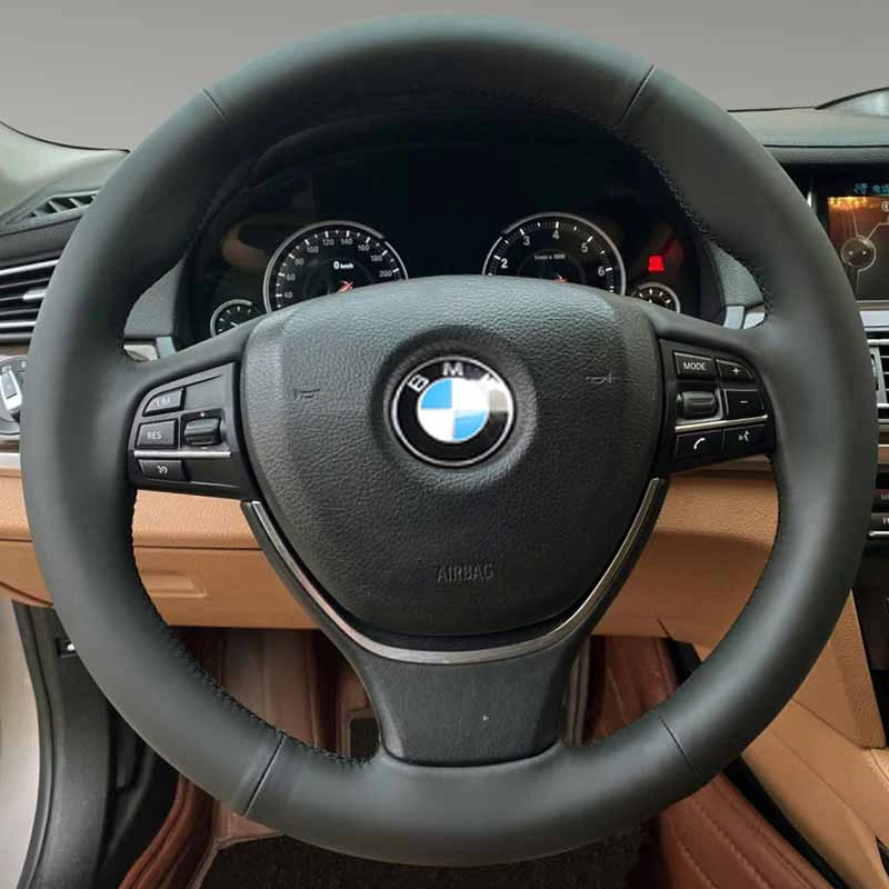 For BMW F10 2014 520i 528i 730Li 740Li 750Li DIY Black Genuine Leather Car Steering Wheel Cover