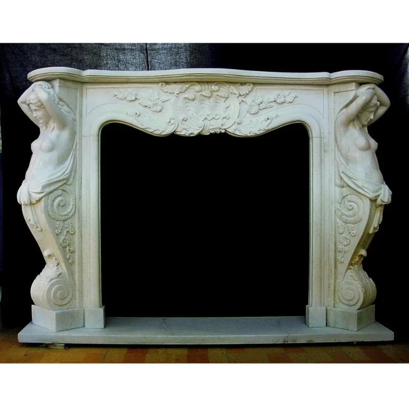 

Carved Marble Fireplace Mantel American Style Stone Furniture With Goddess Sculpture