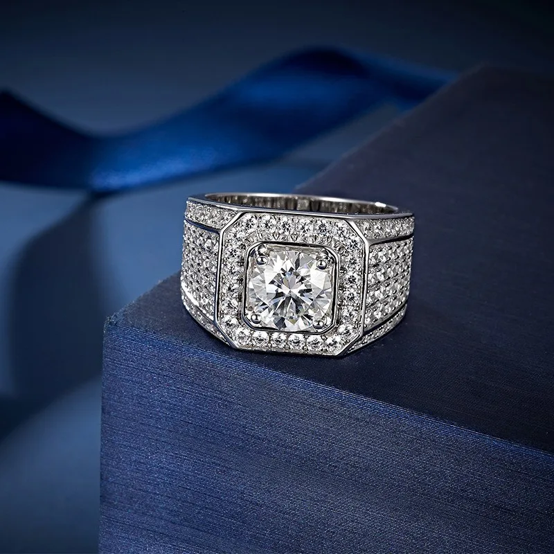 

KEEP YES 5CT 11mm Moissanite Solid Sterling Silver Men's Ring Diamond Cocktail Signet Luxury Wedding Engagement Rings for Couple