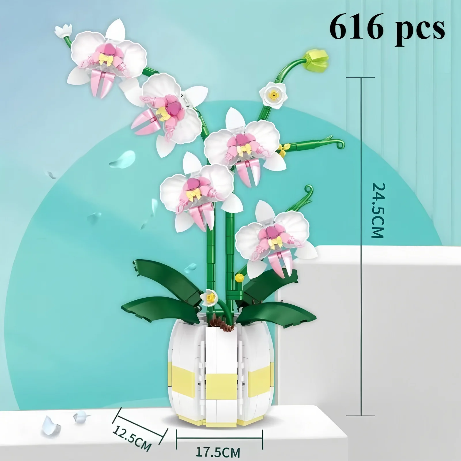 ดอกไม้บล็อกตัวต่อกล้วยไม้, อุปกรณ์ตกแต่งบ้านสําหรับผู้ใหญ่, คอลเลกชันพฤกษศาสตร์, ไอเดียของขวัญวันวาเลนไทน์ (606 ชิ้น)