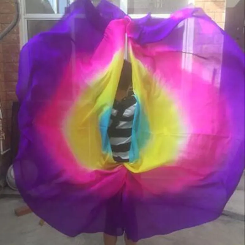 Half Circle Gradient Belly Dance Silk Veils Dancer Stage Performance Props White Yellow Pink Orange 250*114cm Professional
