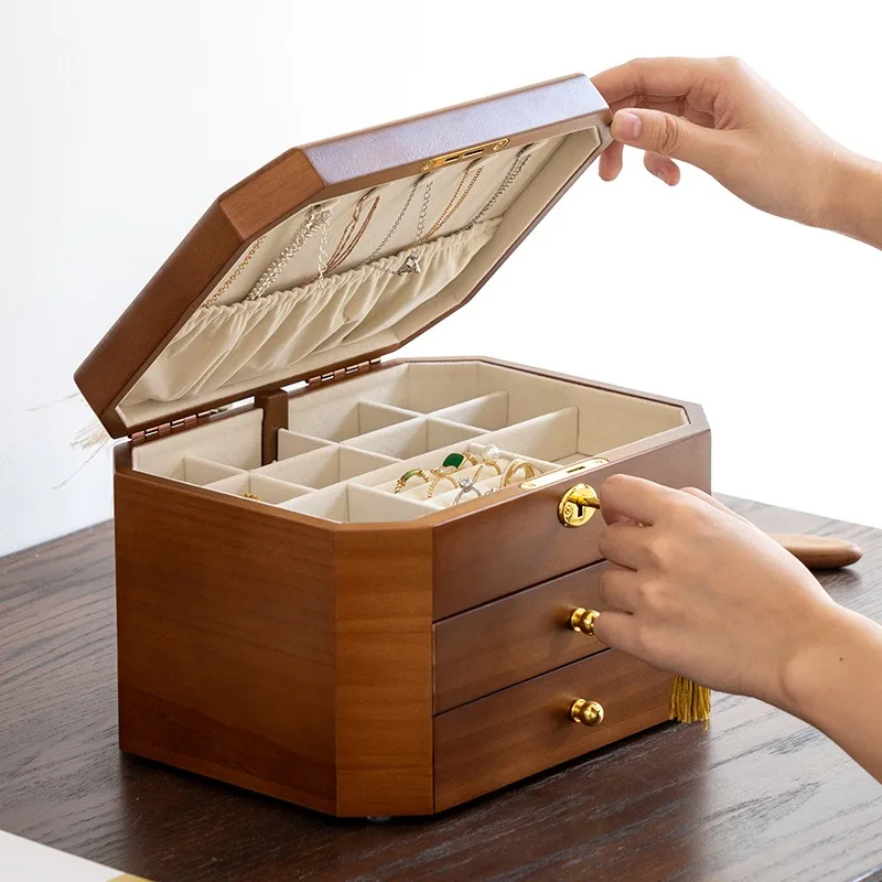 High-end	Jewelry Display Box Multilayer Necklace Showcase Case Earrings Rings Storage Boxes Jewellery Drawer Organizer Tray