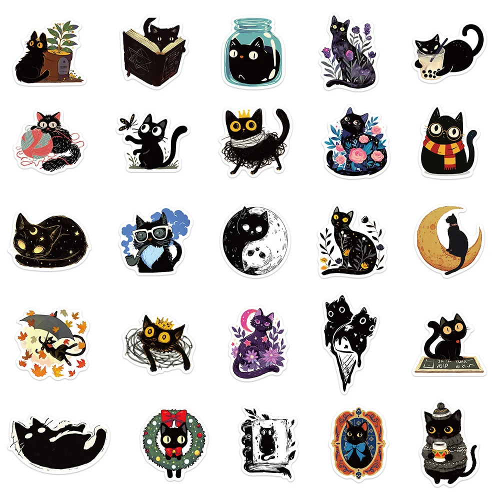 10/30/50pcs Kawaii Black Cat Stickers Vintage DIY Skateboard Luggage Phone Vinyl Waterproof Decal Cute Graffiti Sticker for Kid