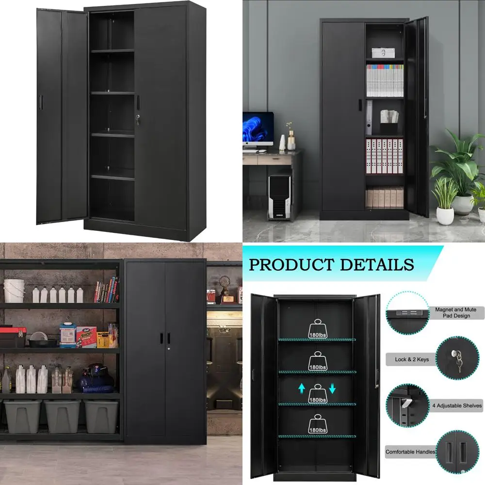 

Высокий металлический шкаф для хранения 72 дюйма с 4 регулируемыми полками для гаража, офиса и домашнего использования.