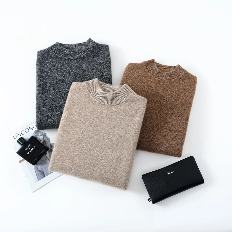 Urban Men's Thicken Pullover 100% Cashmere Autumn Winter Sweater Pullover Business Clothes Half High Neck Warm Knit Smart Casual