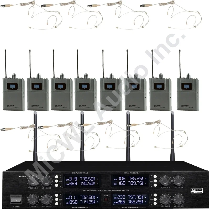 Pro UHF Wireless Microphones System 8 Omnidirectional Headset Microphone 400 frequency adjustable MiCWL D3880 8 Beige Head Mic