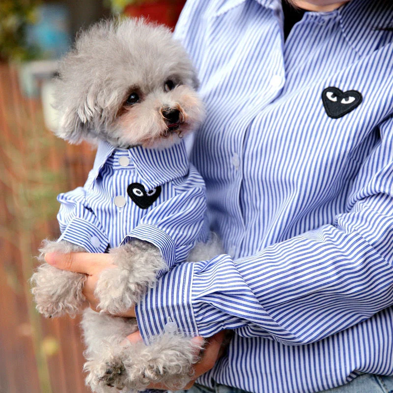 Casual Striped Dog Clothes Shirt Print Funny Pet Clothing Fashion Cool Small Dogs Trendy Teddy Spring Summer Blue Boy Wholesale