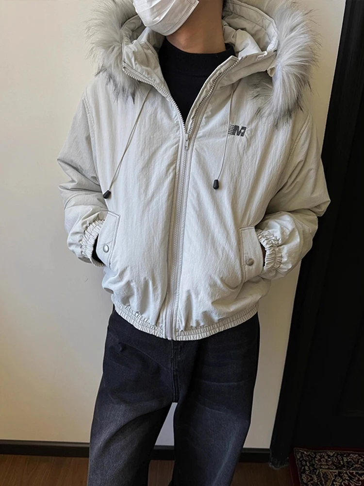 

American Sle ort Parka Cotton Jaet with Fur Collar for Men Winter Thi Warm Couple Outerwear Casual Loose Fit Zipper C...