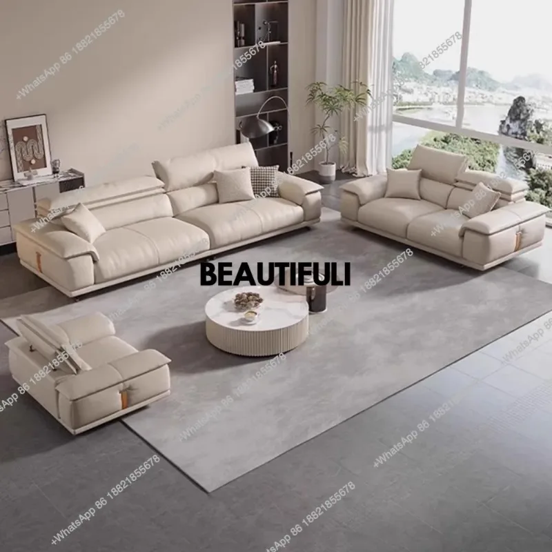 

R Genuine Leather Italian Living Room Sofa Luxury Lounge Designer Minimalist Sofas Modern Family Muebles Furniture Decoration