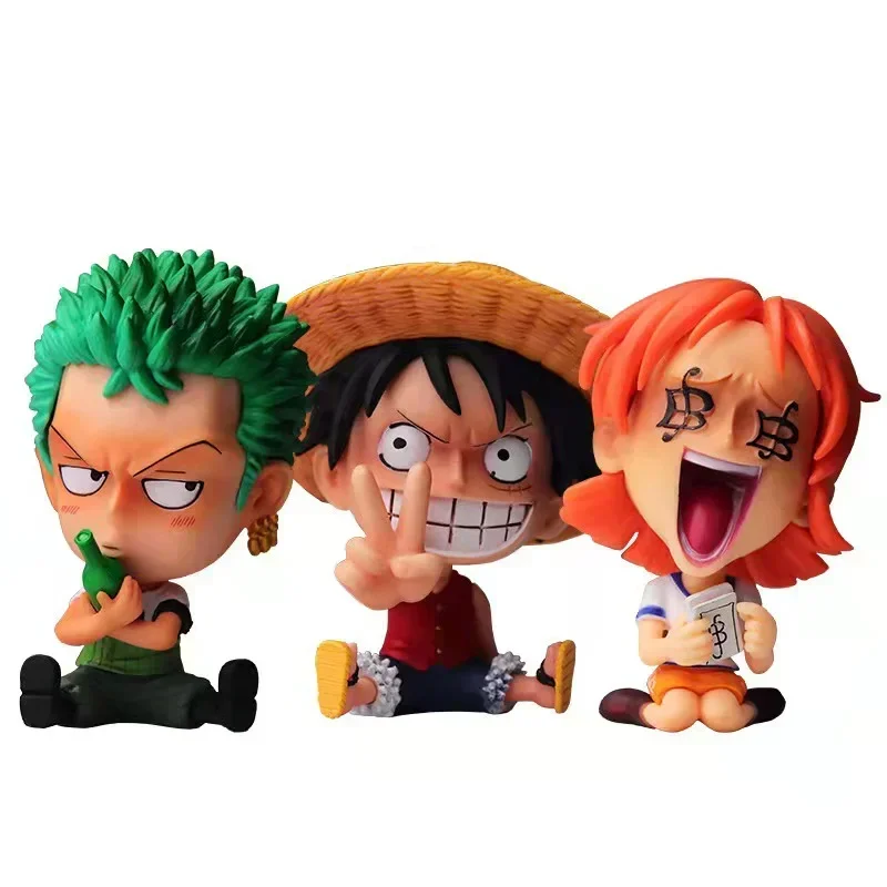 8cm Figurka anime One Piece Monkey D Luffy Roronoa Zoro Kawaii Toys Q Figural Nendoroid Dekoracja samochodu Model PVC Prezent