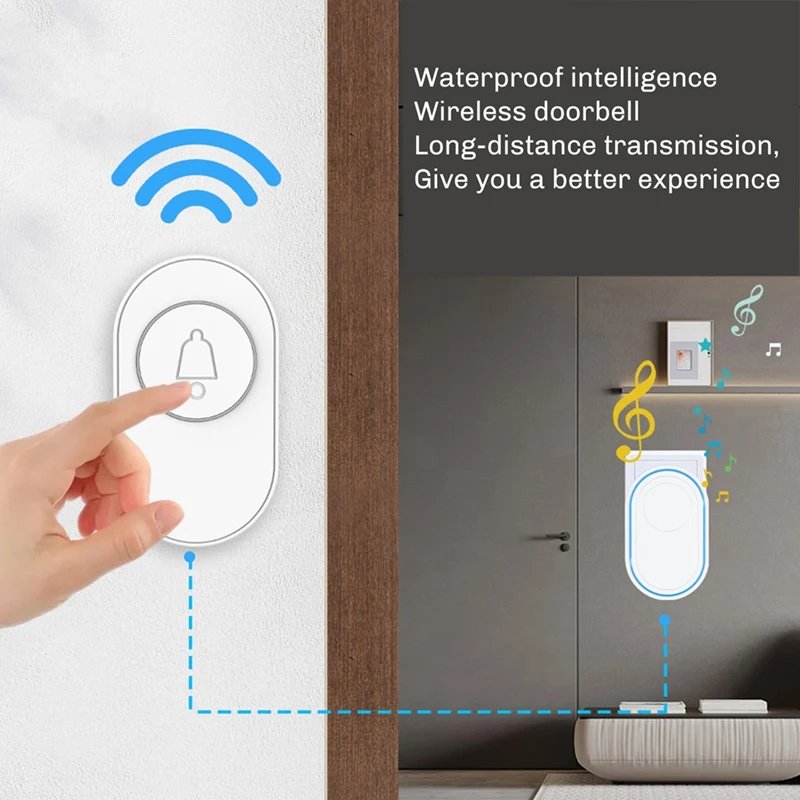 Campainha sem fio 433mhz, à prova d'água, kit de campainha para casa inteligente, visão noturna, anel fluorescente, flash, alarme de segurança