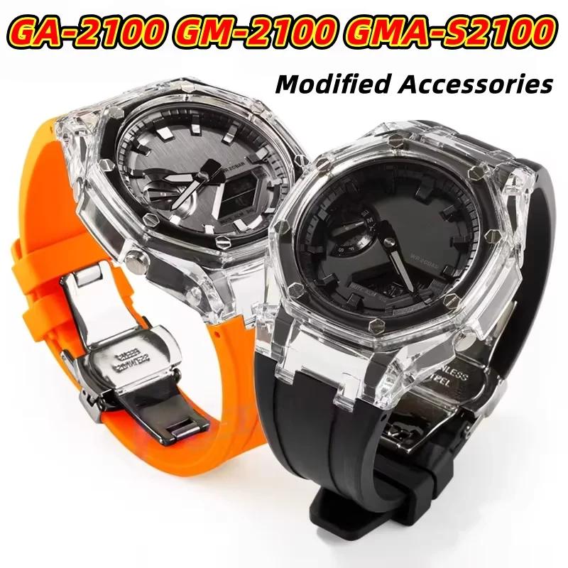 GA2100 GM2100 GMAS2100 Mod-Kit für Casio G-Shock GA-2100 GM-2100 GMA-S2100 Transparentes PC-Gehäuse Armband Schmetterlingsverschluss