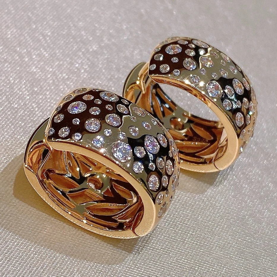 

KQDANCE 925 Silver Synthetic Zircon Hoop Earrings Sparkling Star Baby's Breath Earrings Gold Plated Retro Fine Jewelry