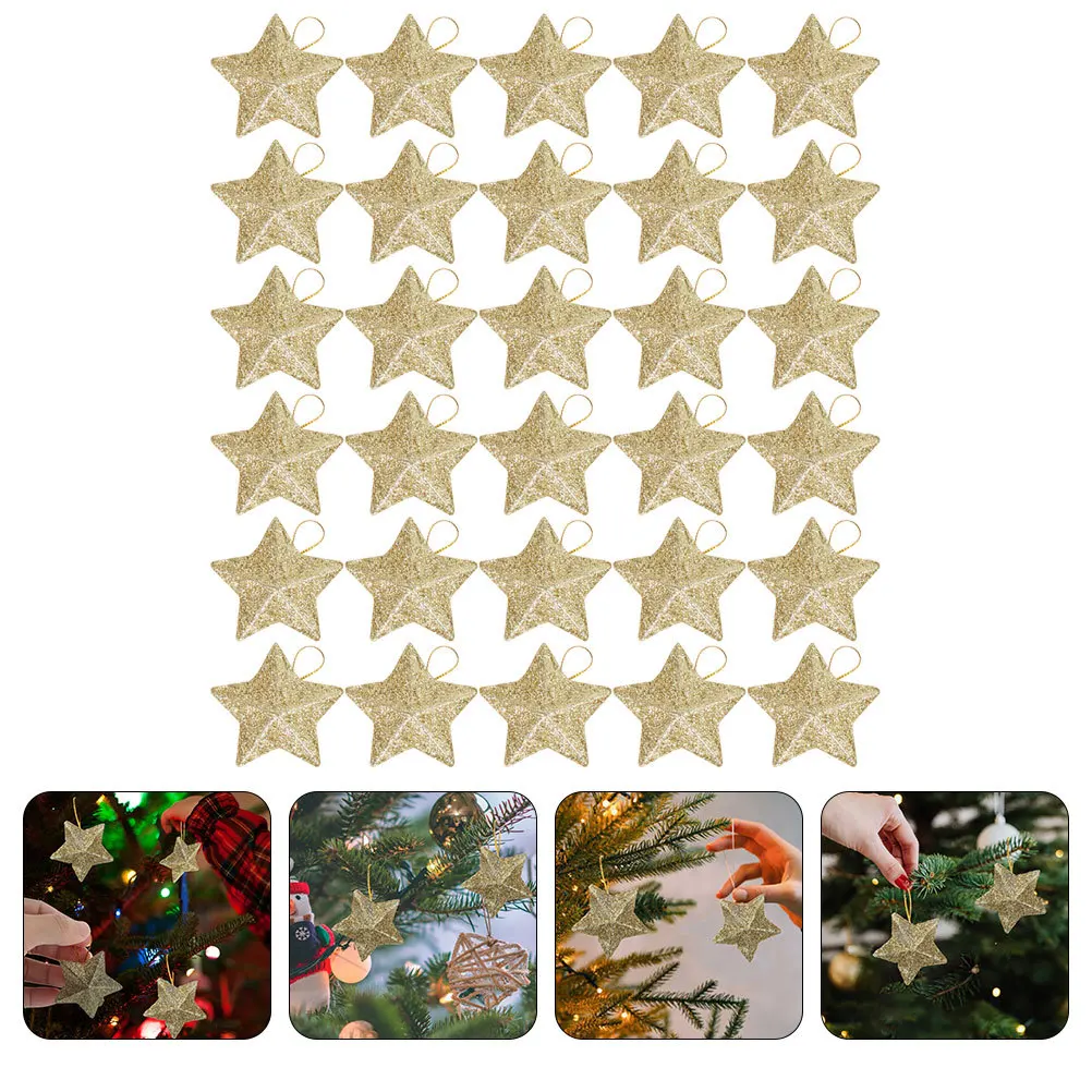 

30Pcs Star Pendants for Christmas Glitter 3D Hanging Ornament Xmas Tree Decor Party Decorations Home Holiday Festive Supplies