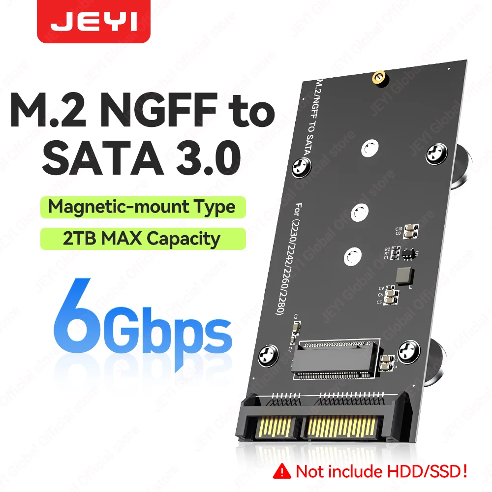 JEYI M.2 NGFF naar SATA 3.0 Adapter Magnetische kaart - 6Gbps High Speed Transfer voor 2230/42/60/80 SSD's Ondersteuning tot 2TB capaciteit