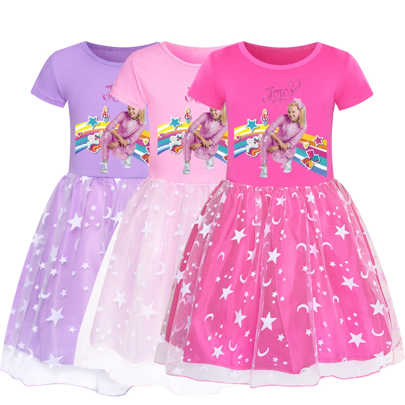 Girls JOJO SIWA Costumes Lace Rainbow Dress Baby Toddler Birthday Summer Vacation Party Clothes Kids JOJOSIWA YouTube Dress Up