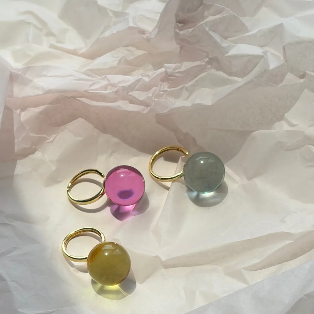Dopamine resin ball rings for women open coored rings funny cute teenage girls jewelry summer jewelry