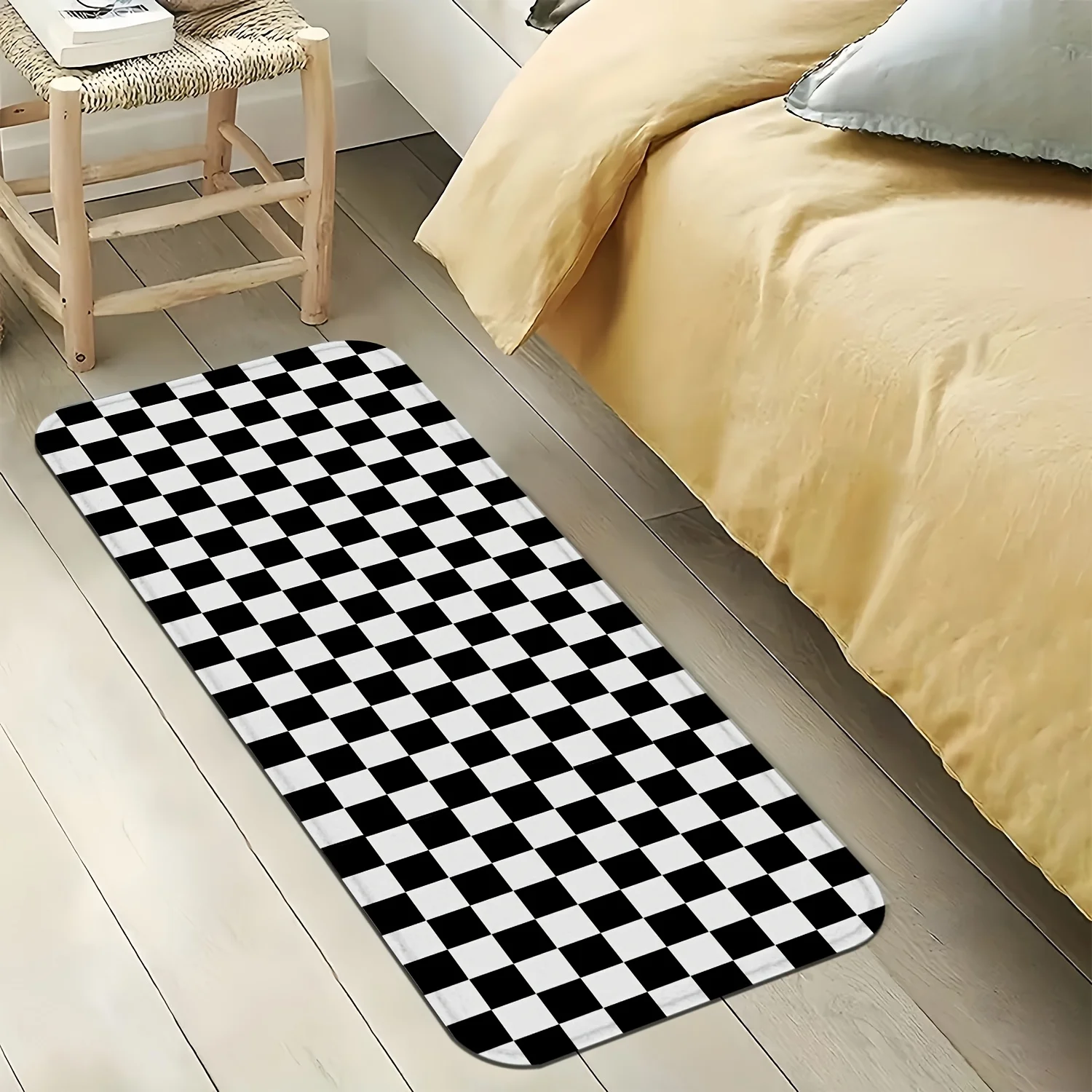 Black White Check Kitchen Mat Home Decor Non-slip Hallway Balcony Rugs Laundry Rooms Entrance Door Mat Bathroom Foot Pad