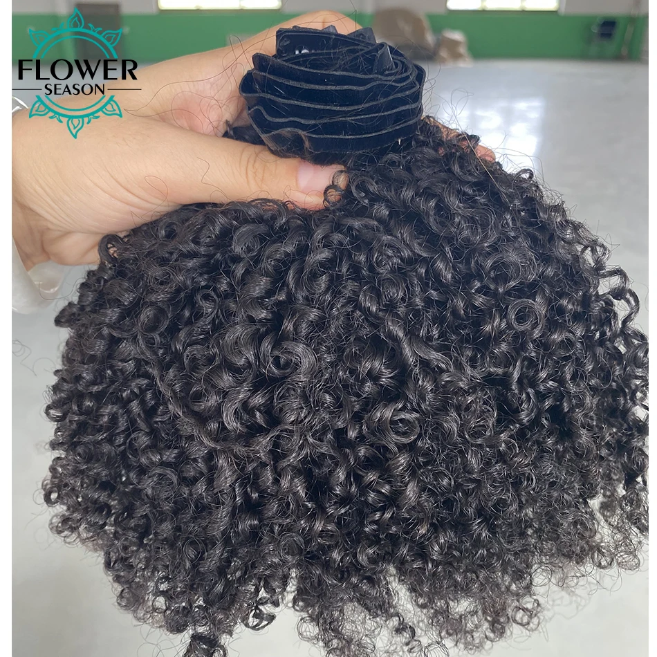 Afro kinky encaracolado clipe ins extensões de cabelo humano sem costura clipe do plutônio na trama da pele do cabelo 7 pçs/set 120g cabeça cheia