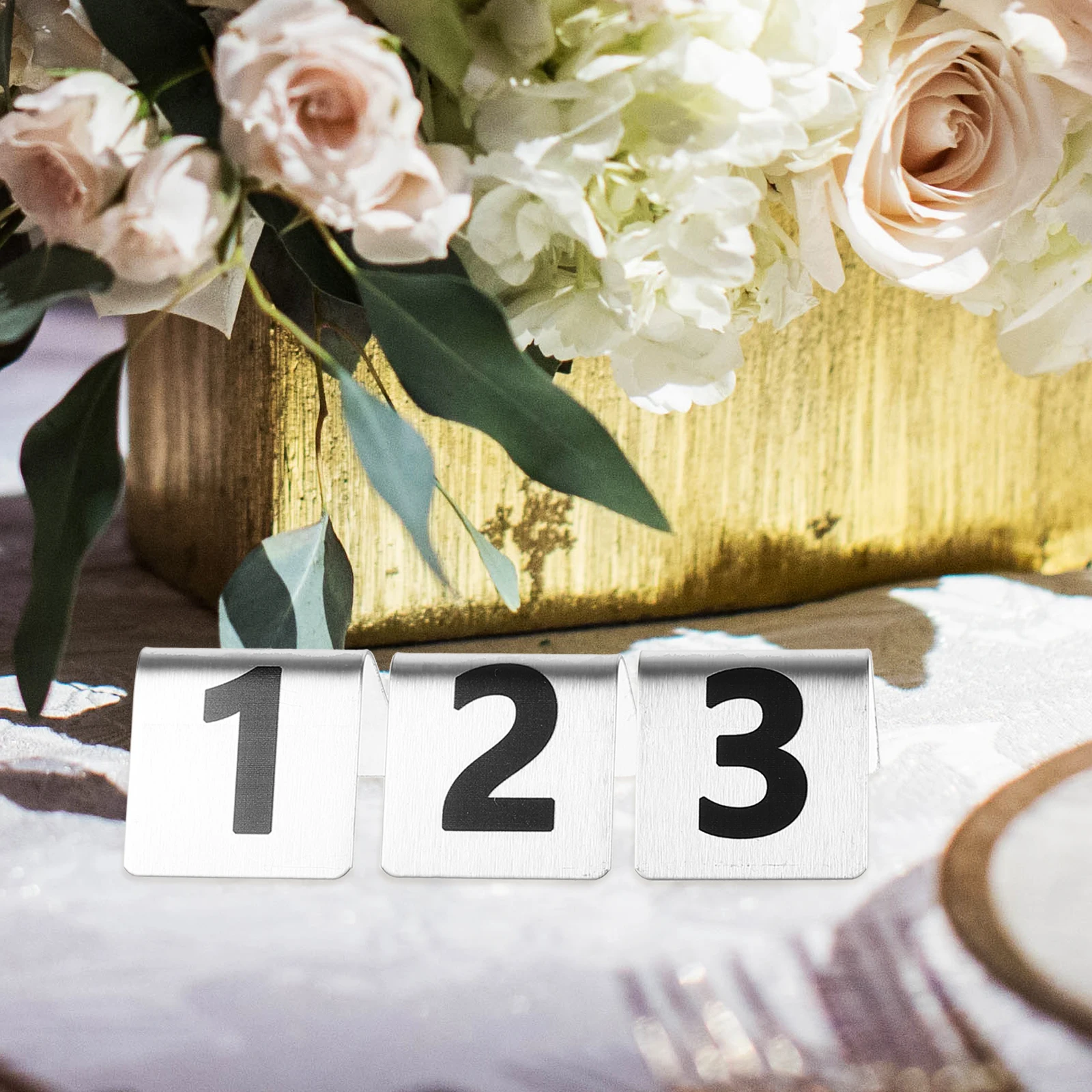 6pcs Stainless Table Wedding Signs For Reception Numbers Double Sided Tent Signs Wedding Banquet Party Number Plates Display