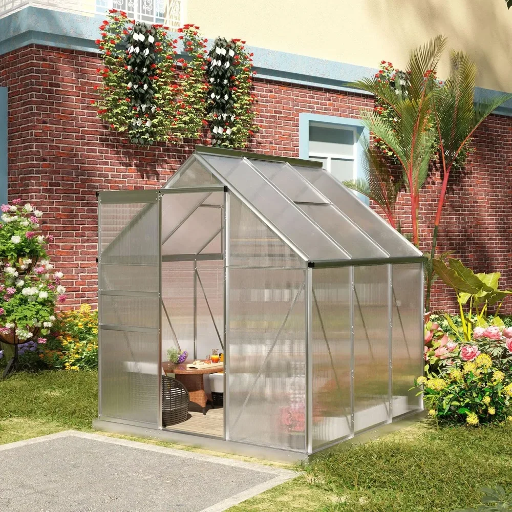 

6' x 6' x 6.5' Polycarbonate Greenhouse with Aluminum Frame, Walk-in Heavy Duty Greenhouse Kit with Adjustable Roof Vent