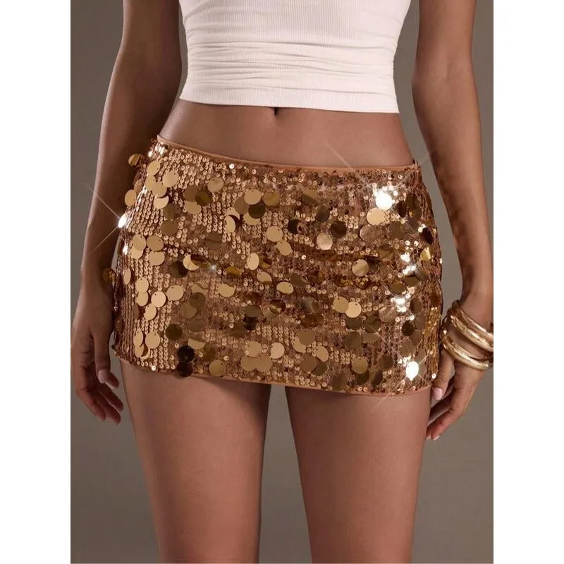 

K 25276 Sequin Bodycon Club Night Short Skirt Women's Skirt Disco Dance Club Fashionable Glittering Half-length Skirt