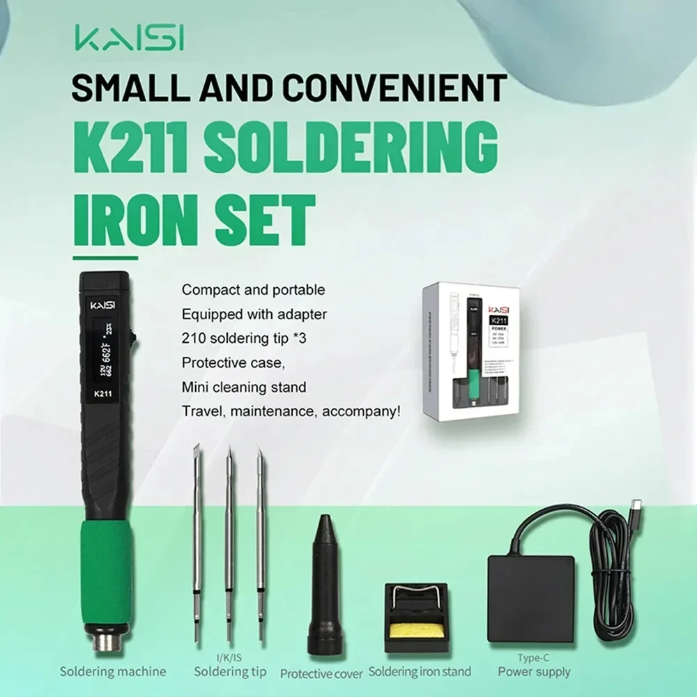 Kaisi K211 C210 Portable Electric Soldering Iron USB Soldering Station 65W Type-C Fast Charging Cell-Phone Repair Welding Tools