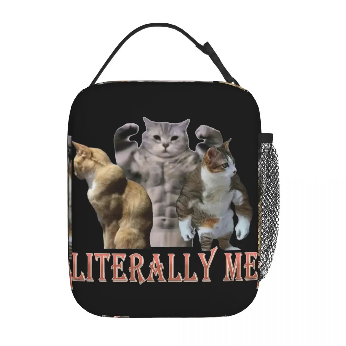 Funny Buff Cats Meme Literally Me Insulated Lunch Bag Gym Muscle Food Container Bag Reusable Thermal Cooler Lunch Boxes For Work