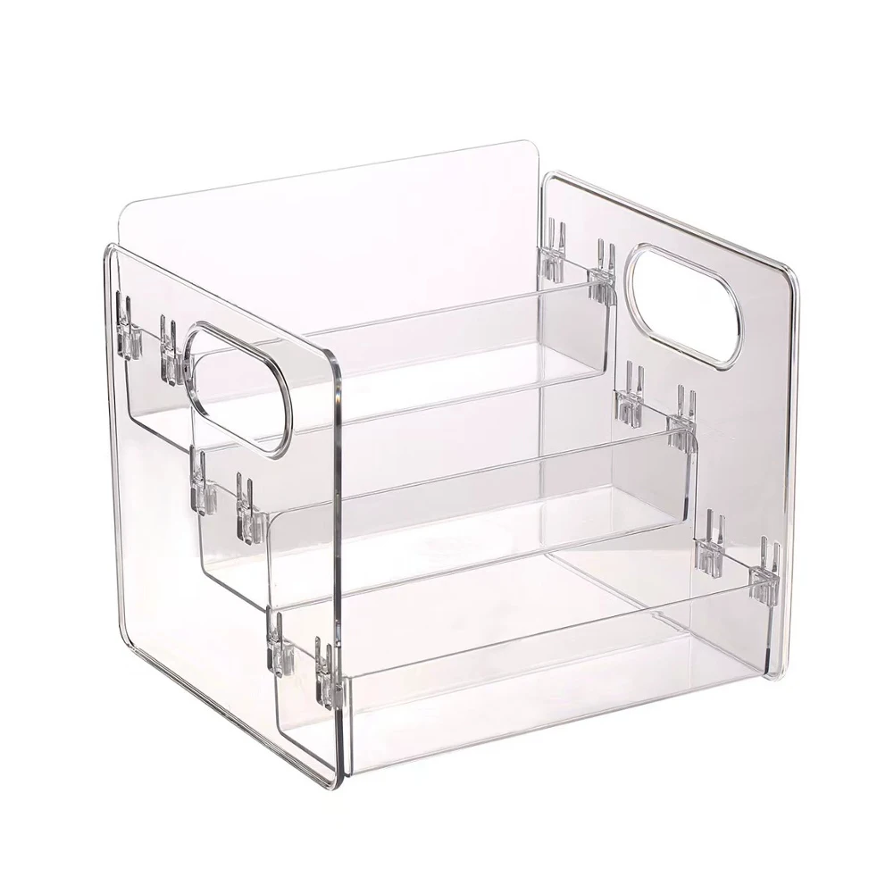 

1pc transparent acrylic cosmetic storage rack threelayer snap detachable handheld cosmetic container skincare desktop organizer