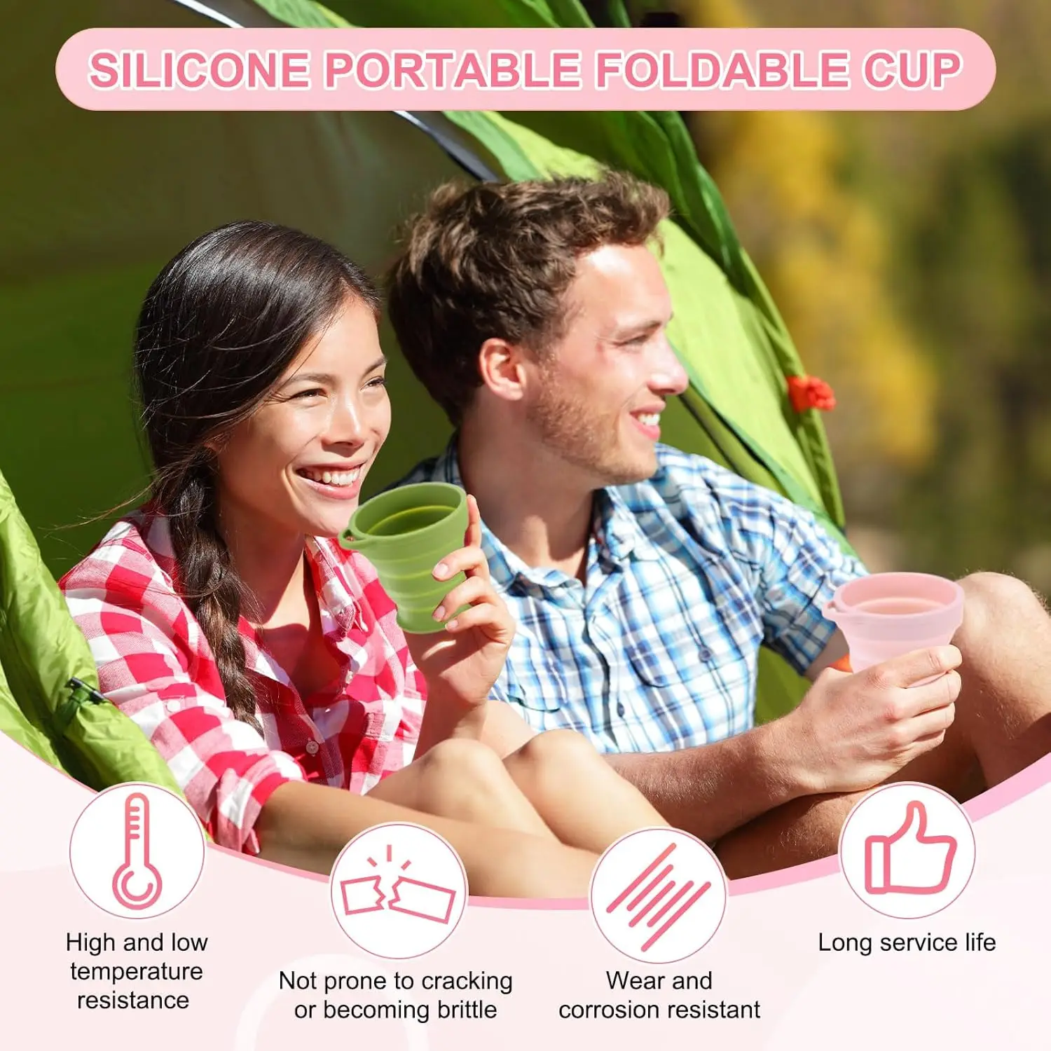 300ml Reusable Silicone Foldable Travel Cup, Portable Outdoor Camping Backpack Cup, Lightweight Pocket Drink Cup, 1 Pack