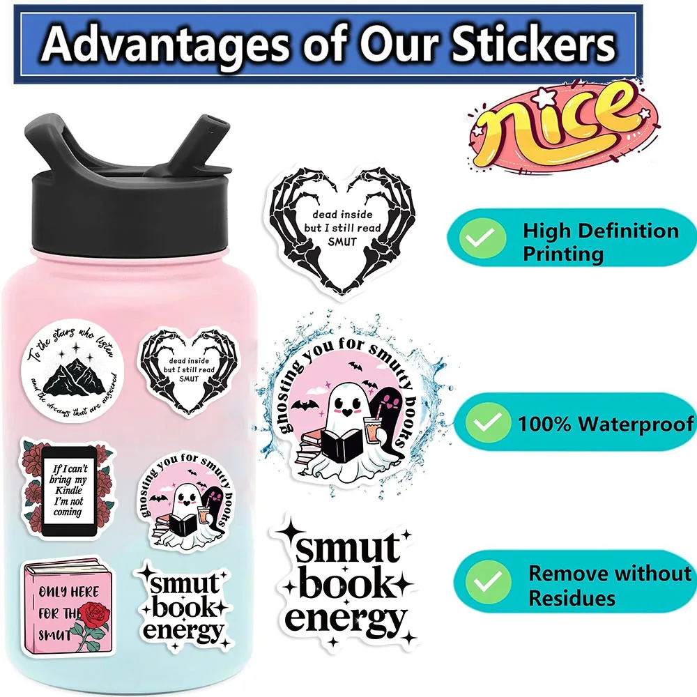 50PCS KindleSmutty Bookish Sticker Pack for Readers Adult Spicy Booktok Vinyl Decals for Laptop Ebook Reader Water Bottle  Water