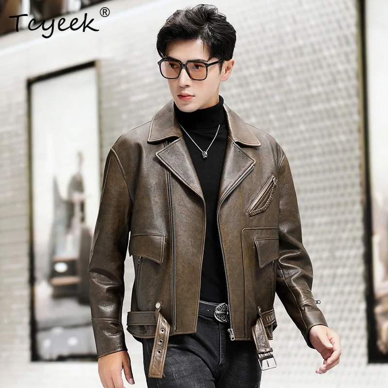 Tcyeek Real Leather Jacket Men Vintage Genuine Sheepskin Coats Spring Autumn Motocycle Jackets Mens Clothes Jaqueta Couro 2025