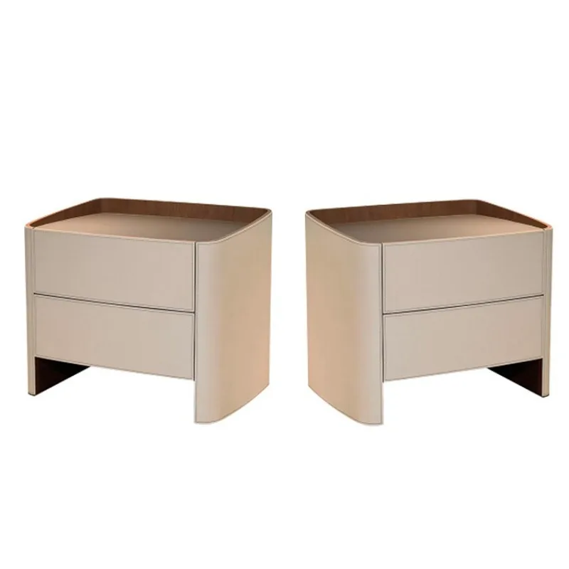 

Итальянский минималистичный седельный кожаный прикроватный столик, современный светлый роскошный орех для спальни из массива дерева