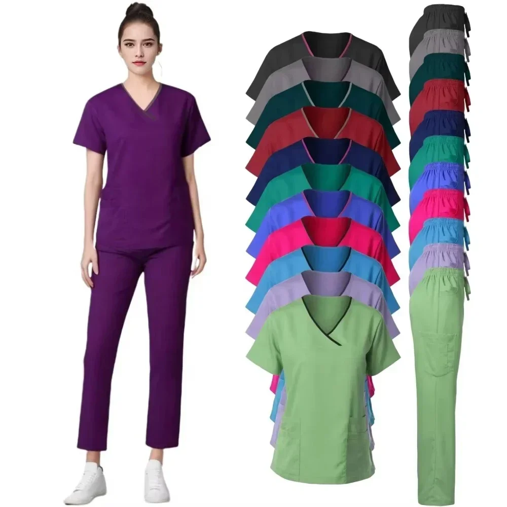 Cherokee Medizinische Uniformen Krankenschwesteruniform Scrubs für Frauen Set Scrubhosen mit Taschen und V-Ausschnitt SPA Scrub Top für Krankenhäuser