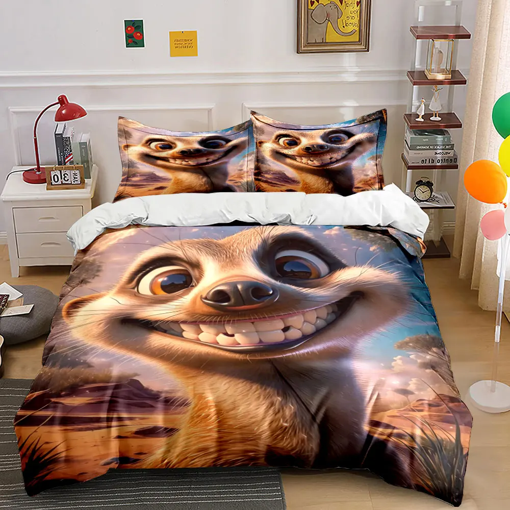 Anthropomorphic Animal in Desert Bedding Set for Kids Luxury Gift 3pcs Digital Print Comforter Set Soft Comfortable Breathable