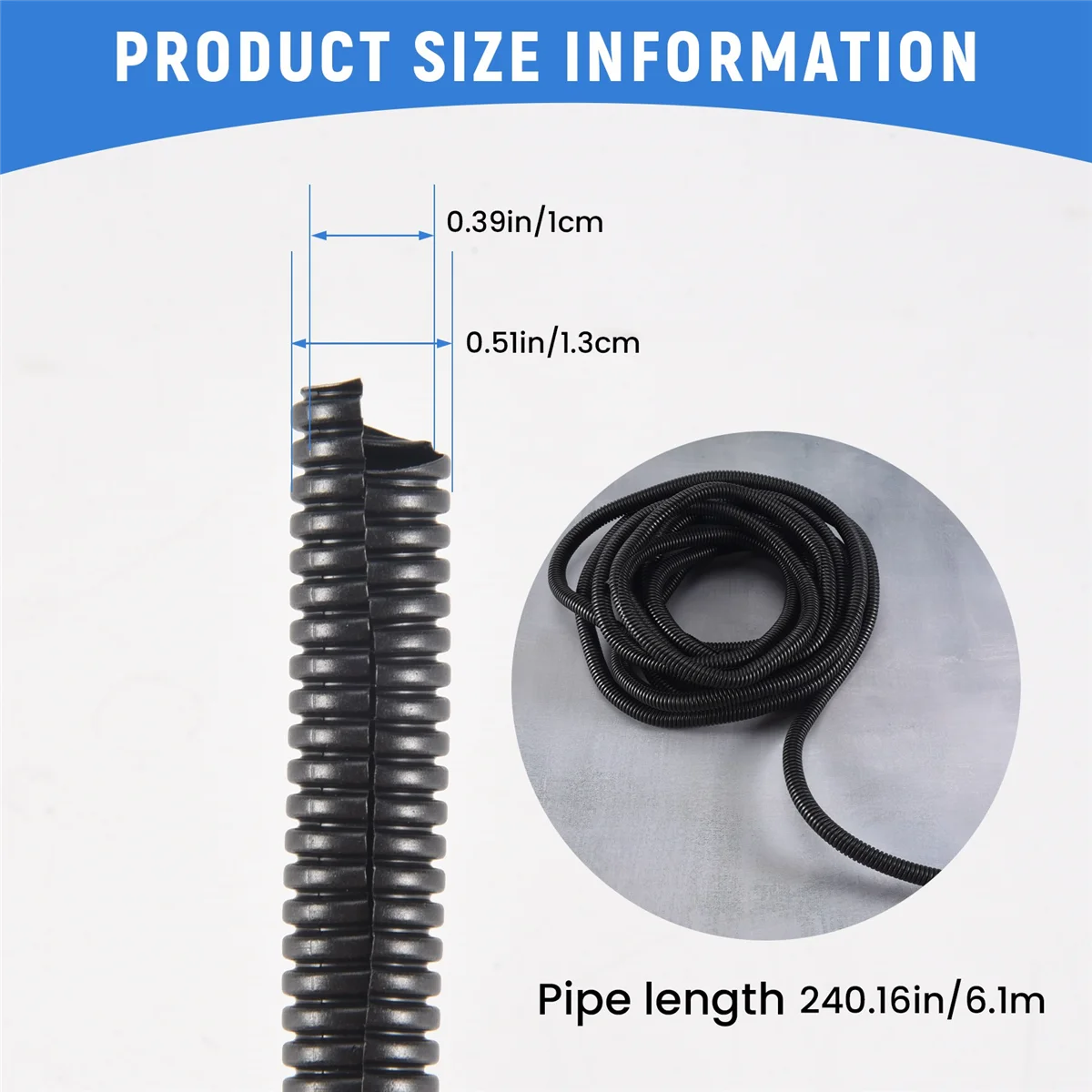 20 Ft Split Wire Conduit Polyethylene Tubing Black Color Sleeve Tube 10mm Inner DiameterJAS