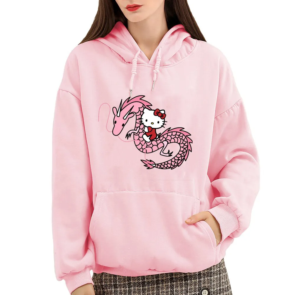 Sudadera con capucha de gato de dibujos animados rosa para mujer, sudaderas con capucha estampadas, ropa divertida, Tops de Primavera/otoño