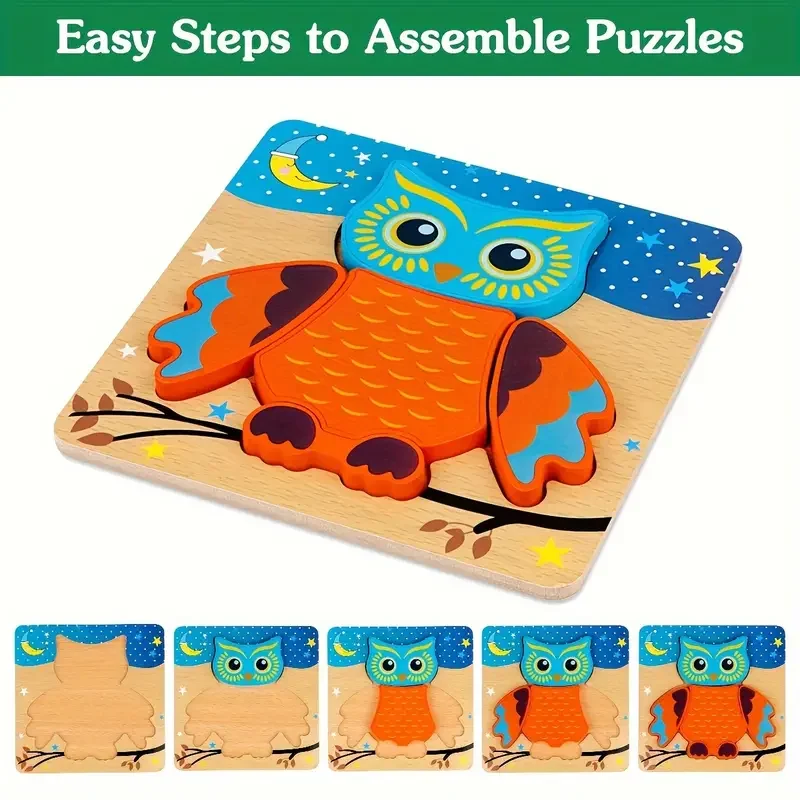 Wooden Puzzles Educational Cartoon Animals Early Learning Cognition Intelligence Puzzle Game For Children Toys