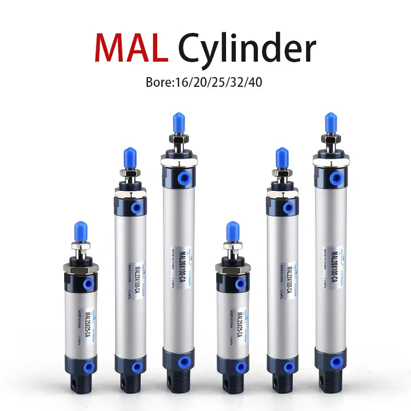 MAL Air Pneumatic Cylinders Double Compressed Air Cylinder Mini Bore 16/20/25/32/40mm Stroke 25-500mm Single Lever Customized