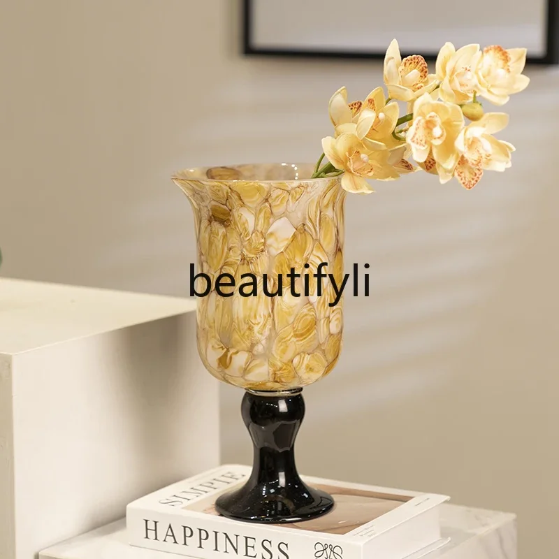 Chinese high-footed glazed wide-mouth glass water flower grower, emotional stability, vase insertion, high-end  ornament