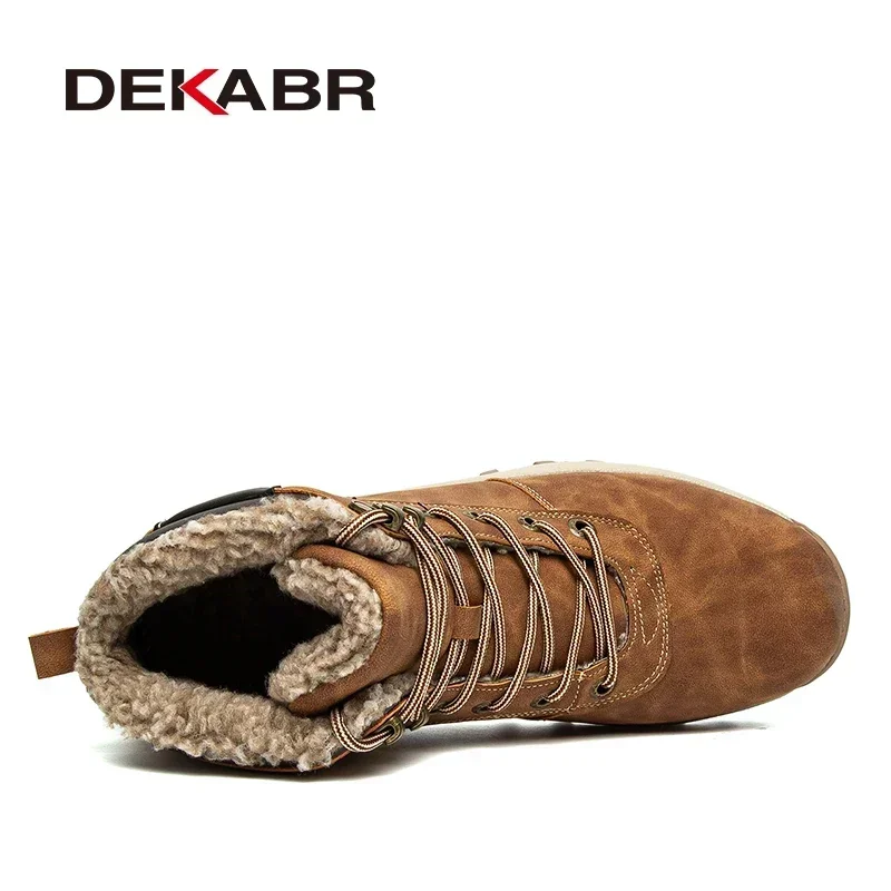 DEKABR-Bota de tornozelo de couro antiderrapante masculina, impermeável, luxuoso, quente, top alto, sapatos de trabalho, inverno, 39-48