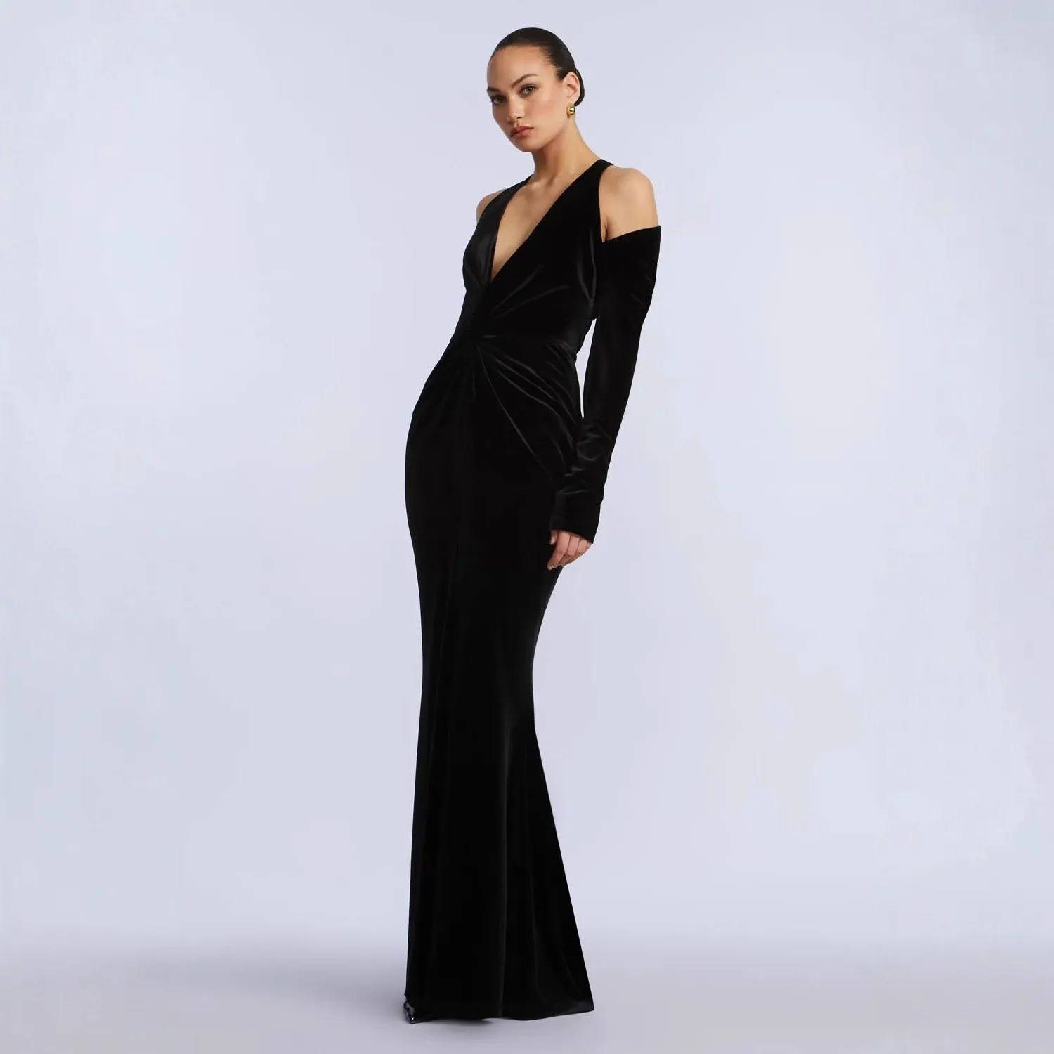 

Luxury celebrity popular photography banquet evening dress solid color velvet high-end fish tail party dress