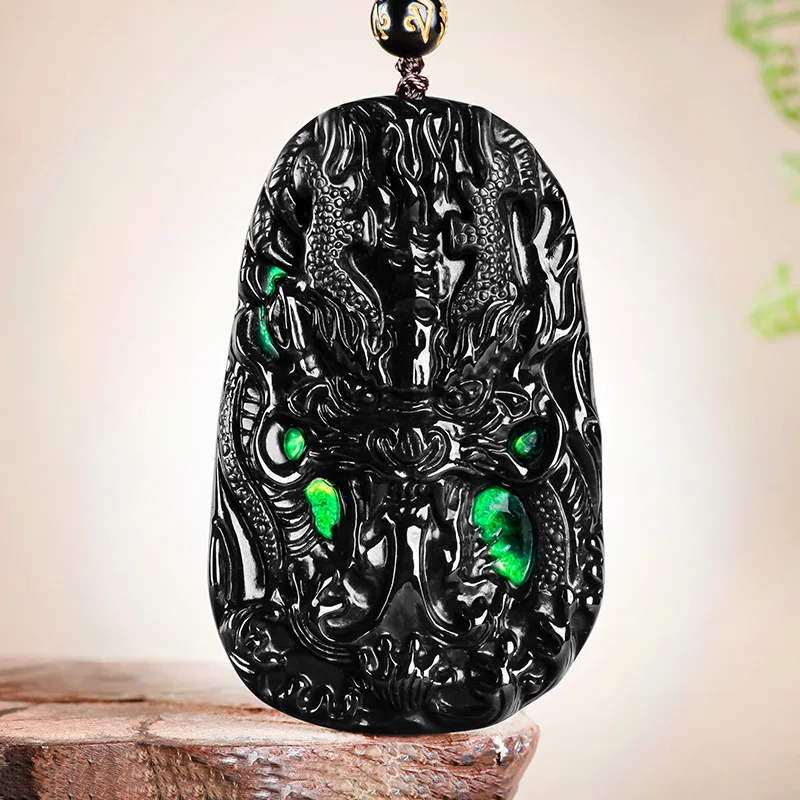 

Natural A-grade Jade Ink Jade Mighty Dragon King Dragon Brand Jade Zodiac Dragon Ice Pendant Men's and Women's Necklaces