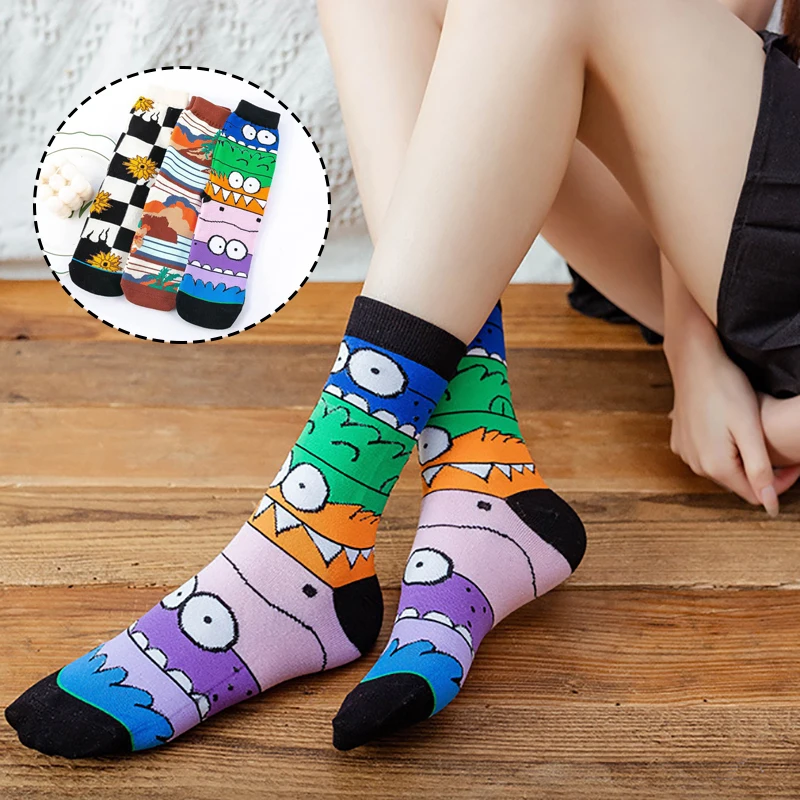 Cartoon Illustration Fashion Socks Hip-hop Trendy Men\'s Socks Women\'s Mid-calf Socks