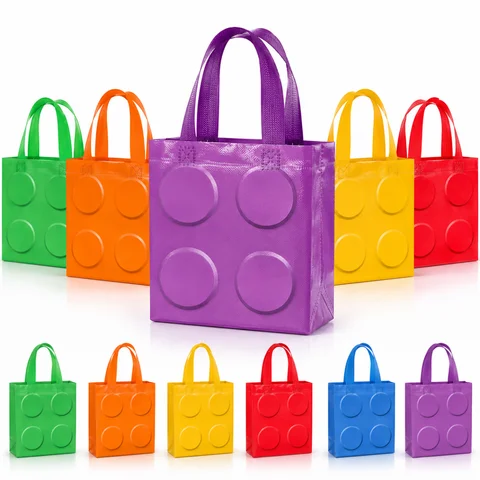 24pcs Building Block Gift Bags - 6 Colors Creative Party Containers for Easter, Father's & Mother's Day Gifts - 15x20cm (6x8in)